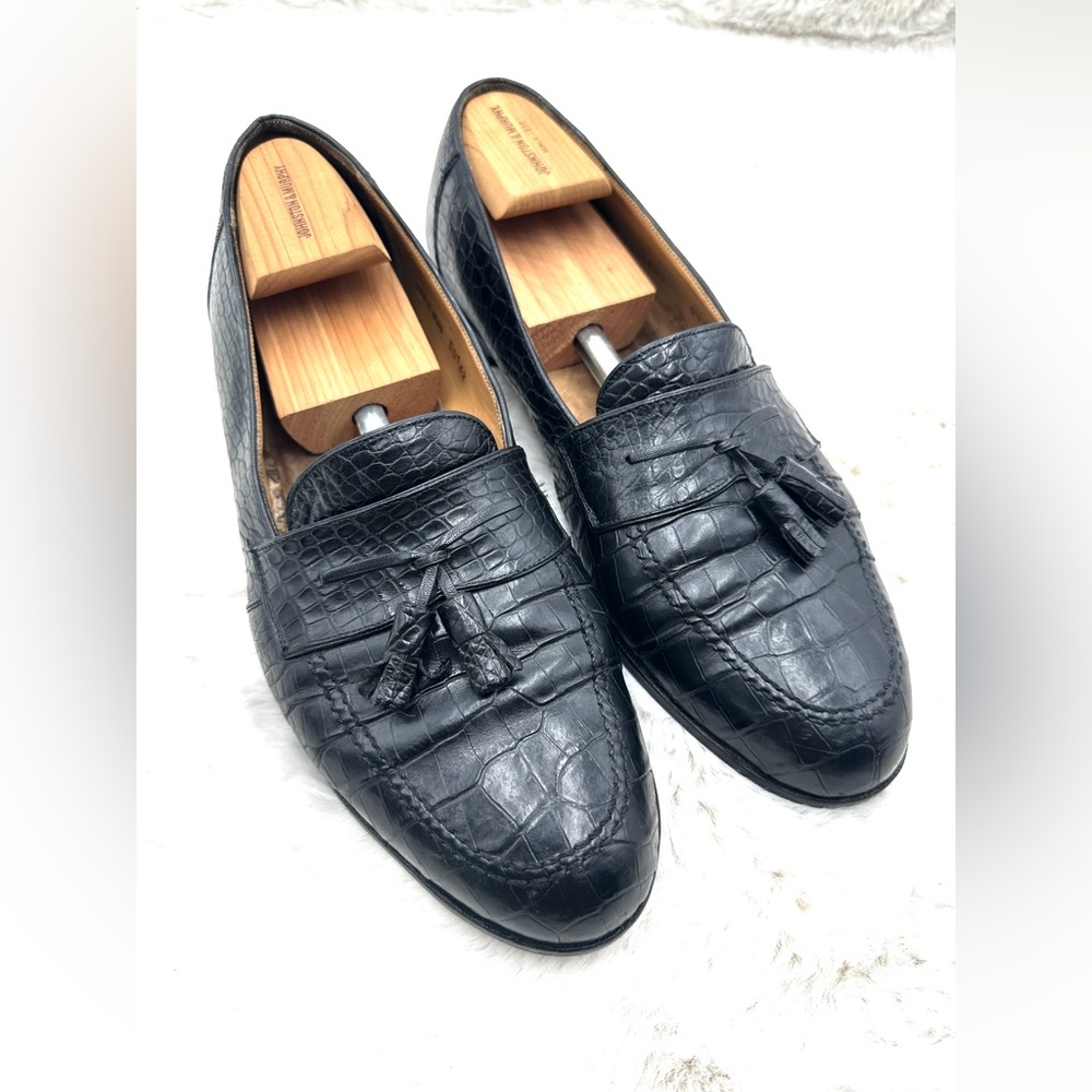 Mezlan Platinum‎ Paterno Genuine Alligator Black Loafer Tassel Men's Size 13 EUC